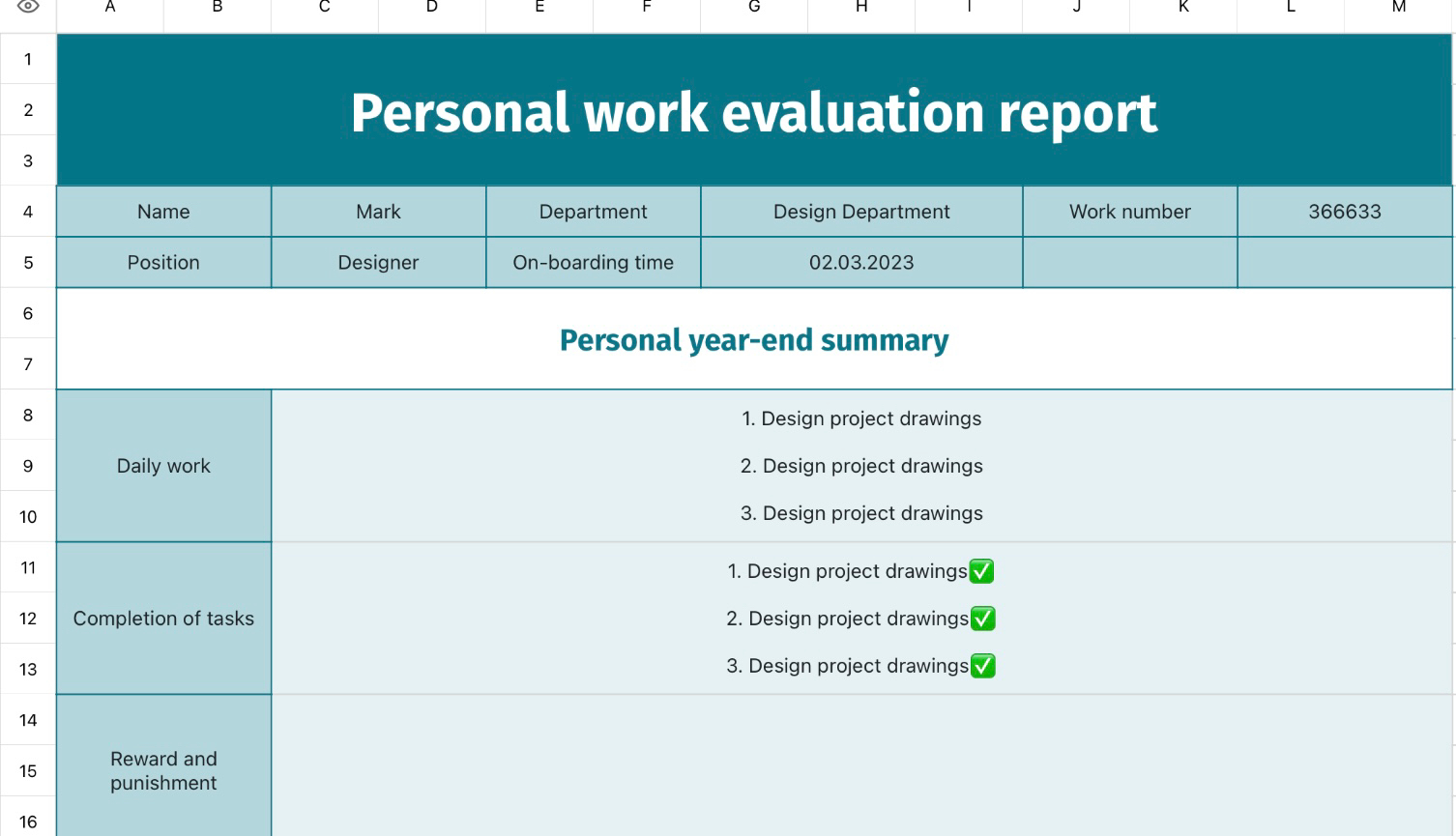 Personal work evaluation report